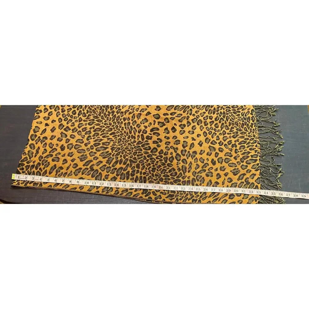 100% Pashmina Leopard Print Shawl Wrap Scarf Fringe Camel Black